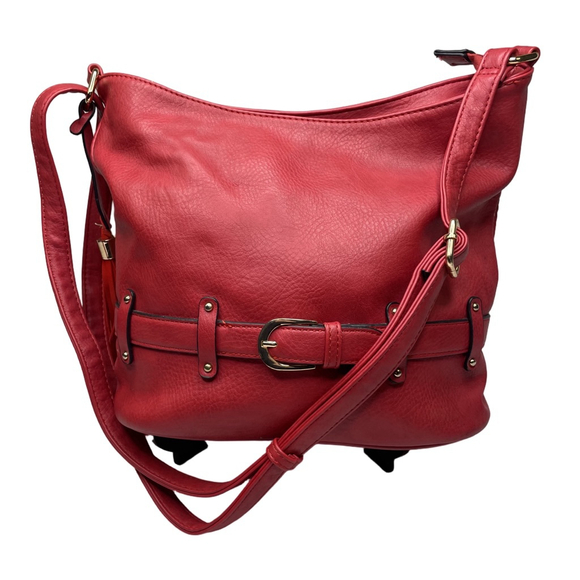 Unbranded Handbags - Red Vegan Leather Hobo Bag Gold Tassel Buckle Slouchy Bag Pop of Red Aesthetic
